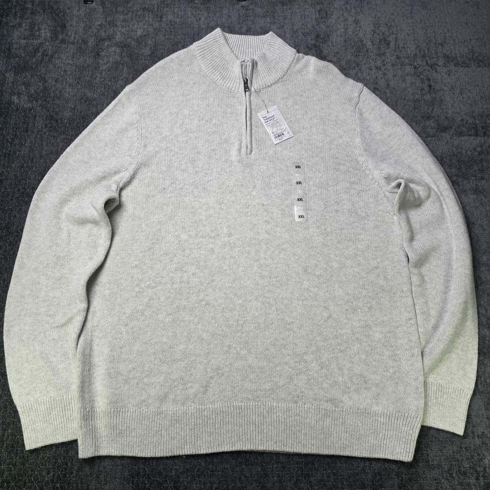 Sonoma 1/4 Zip Supersoft Sweater Mens XXL 2XL Gray Chunky Knit Cotton Golf NWT